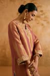 Shop_Nero India_Purple Tissue Embroidery Round Neck And Orange Designer Kurta Set _at_Aza_Fashions