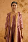 Nero India_Multi Color Tissue V-neck Amber Purple Anarkali Kurta Set _Online_at_Aza_Fashions
