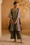 Buy_Nero India_Black Tissue V-neck Crush Kurta Pant Set _at_Aza_Fashions