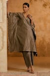 Buy_Nero India_Black Tissue V-neck Crush Kurta Pant Set _Online_at_Aza_Fashions
