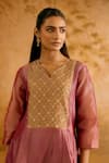 Buy_Nero India_Purple Tissue Embroidery V-neck Crush Kurta Set _Online_at_Aza_Fashions