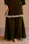 Nero India_Olive Green Velvet Embroidery Split V-neck Kurta And Sharara Set _Online_at_Aza_Fashions