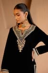 Nero India_Black Velvet Embroidery V-neck Kurta Sharara Set _Online_at_Aza_Fashions