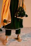 Buy_Nero India_Olive Green Velvet Embroidery V-neck Kurta Set _Online_at_Aza_Fashions