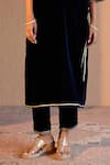 Buy_Nero India_Blue Velvet Embroidery Round Neck Designer Kurta Set _Online_at_Aza_Fashions