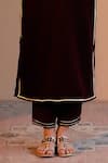 Buy_Nero India_Maroon Velvet Embroidery V-neck Kurta Pant Set _Online_at_Aza_Fashions