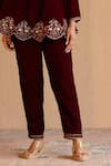 Buy_Nero India_Maroon Velvet Embroidery Round Neck Kurta Set _Online_at_Aza_Fashions