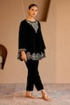 Buy_Nero India_Black Velvet Embroidery Round Neck Kurta Set _Online_at_Aza_Fashions