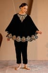 Buy_Nero India_Black Velvet Embroidery Round Neck Kurta Set _at_Aza_Fashions