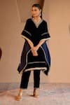 Buy_Nero India_Blue Velvet Zari, Embroidery V-neck Designer Kurta Set _Online_at_Aza_Fashions