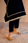 Shop_Nero India_Blue Velvet Zari, Embroidery V-neck Designer Kurta Set _Online_at_Aza_Fashions