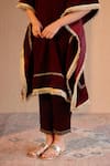 Nero India_Maroon Velvet Fringe V-neck Kurta Pant Set _at_Aza_Fashions