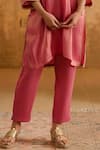 Nero India_Pink Tissue Embroidery V-neck Kurta And Pant Set _Online_at_Aza_Fashions