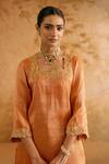 Buy_Nero India_Rust Tissue Embroidery Square Neck Kurta Pant Set _Online_at_Aza_Fashions