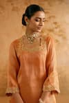 Shop_Nero India_Rust Tissue Embroidery Square Neck Kurta Pant Set _at_Aza_Fashions