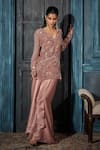 Buy_Rimple Agrawal_Rose Gold Georgette, Crepe Sequins, Embroidery V-neck Kurta Set _at_Aza_Fashions