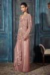 Buy_Rimple Agrawal_Rose Gold Georgette, Crepe Sequins, Embroidery V-neck Kurta Set _Online_at_Aza_Fashions
