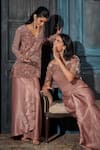 Rimple Agrawal_Rose Gold Georgette, Crepe Sequins, Embroidery V-neck Kurta Set _at_Aza_Fashions