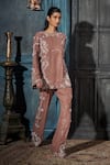 Rimple Agrawal_Rose Gold Embroidery, Sequins Round Neck Kurta Set _Online_at_Aza_Fashions