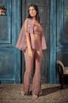 Rimple Agrawal_Rose Gold Organza Sequins, Embroidery Round Neck Cape And Pant Set _Online_at_Aza_Fashions