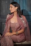Buy_Rimple Agrawal_Rose Gold Organza Sequins, Embroidery Round Neck Cape And Pant Set _Online_at_Aza_Fashions