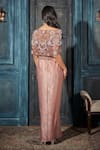 Shop_Rimple Agrawal_Rose Gold Net, Crepe Sequins, Embroidery Round Neck Corset Cape Set _at_Aza_Fashions