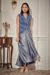Buy_Rimple Agrawal_Blue Organza, Crepe Sequins, Embroidery V-neck Waistcoat And Draped Skirt Set _at_Aza_Fashions