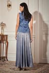 Shop_Rimple Agrawal_Blue Organza, Crepe Sequins, Embroidery V-neck Waistcoat And Draped Skirt Set _at_Aza_Fashions