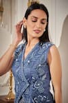 Buy_Rimple Agrawal_Blue Organza, Crepe Sequins, Embroidery V-neck Waistcoat And Draped Skirt Set _Online_at_Aza_Fashions