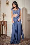 Rimple Agrawal_Blue Georgette, Net Sequins, Beads Designer Pre-draped Saree And Blouse Set _Online_at_Aza_Fashions