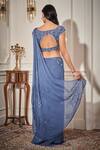 Shop_Rimple Agrawal_Blue Georgette, Net Sequins, Beads Designer Pre-draped Saree And Blouse Set _at_Aza_Fashions