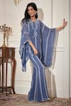 Buy_Rimple Agrawal_Blue Georgette, Satin Embroidery, Beads Keyhole , Round Kaftan Set _Online_at_Aza_Fashions