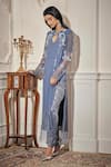 Rimple Agrawal_Blue Net Sequins, Embroidery Keyhole Neck Kurta Set With Cape _Online_at_Aza_Fashions