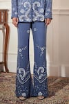 Shop_Rimple Agrawal_Blue Satin Sequins Plunge Neck Designer Embellished Pant Set _Online_at_Aza_Fashions