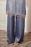 Rimple Agrawal_Blue Satin Tassels, Beads Round Neck Designer Sequin Kurta Set _Online_at_Aza_Fashions