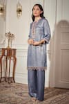 Buy_Rimple Agrawal_Blue Satin Tassels, Beads Round Neck Designer Sequin Kurta Set _Online_at_Aza_Fashions