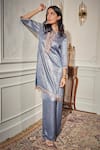 Shop_Rimple Agrawal_Blue Satin Tassels, Beads Round Neck Designer Sequin Kurta Set _at_Aza_Fashions