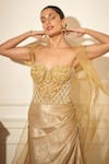 Shop_Rimple Agrawal_Gold Crepe, Organza Beads, Sequins Sweetheart Foil Corset And Draped Skirt Set _Online_at_Aza_Fashions