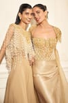 Rimple Agrawal_Gold Crepe, Organza Beads, Sequins Sweetheart Foil Corset And Draped Skirt Set _at_Aza_Fashions