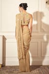 Shop_Rimple Agrawal_Gold Georgette, Net Sequins, Embroidery Round Neck Pre-draped Saree Set _at_Aza_Fashions
