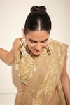 Shop_Rimple Agrawal_Gold Georgette, Net Sequins, Embroidery Round Neck Pre-draped Saree Set _Online_at_Aza_Fashions