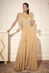 Buy_Rimple Agrawal_Gold Georgette Embroidery, Beads Round Neck Designer Pant Set _at_Aza_Fashions