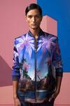 Buy_Nautanky_Blue Satin Royal Bomber Jacket And Pant Set _Online_at_Aza_Fashions