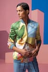 Nautanky_Multi Color Satin Bomber Jacket And Pant Set _at_Aza_Fashions