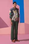 Buy_Nautanky_Multi Color Satin Embroidery Floral Print Bomber Jacket And Pant Set _Online_at_Aza_Fashions