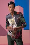 Nautanky_Multi Color Satin Embroidery Floral Print Bomber Jacket And Pant Set _at_Aza_Fashions