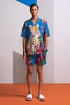 Buy_Nautanky_Blue Cotton, Linen Mediterranean Shirt And Shorts Set _at_Aza_Fashions