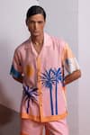 Nautanky_Pink Cotton, Linen Cosmic Scape Shirt And Shorts Set _Online_at_Aza_Fashions