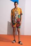 Buy_Nautanky_Mustard Cotton, Linen Feral Flora Shirt And Shorts Set _at_Aza_Fashions