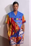 Nautanky_Multi Color Cotton, Linen China Town Shirt With Shorts _Online_at_Aza_Fashions
